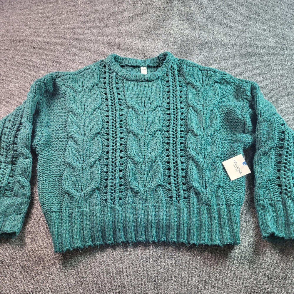 Arizona Jean Co Womens‎ Cable Knit Sweater Green Size L Long Sleeve